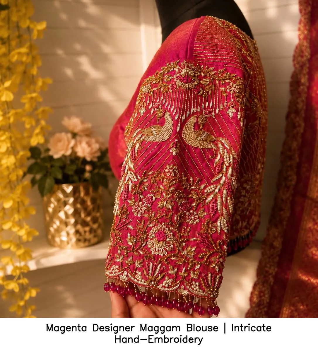 Magenta Designer Maggam Blouse | Intricate Hand-Embroidery 2
