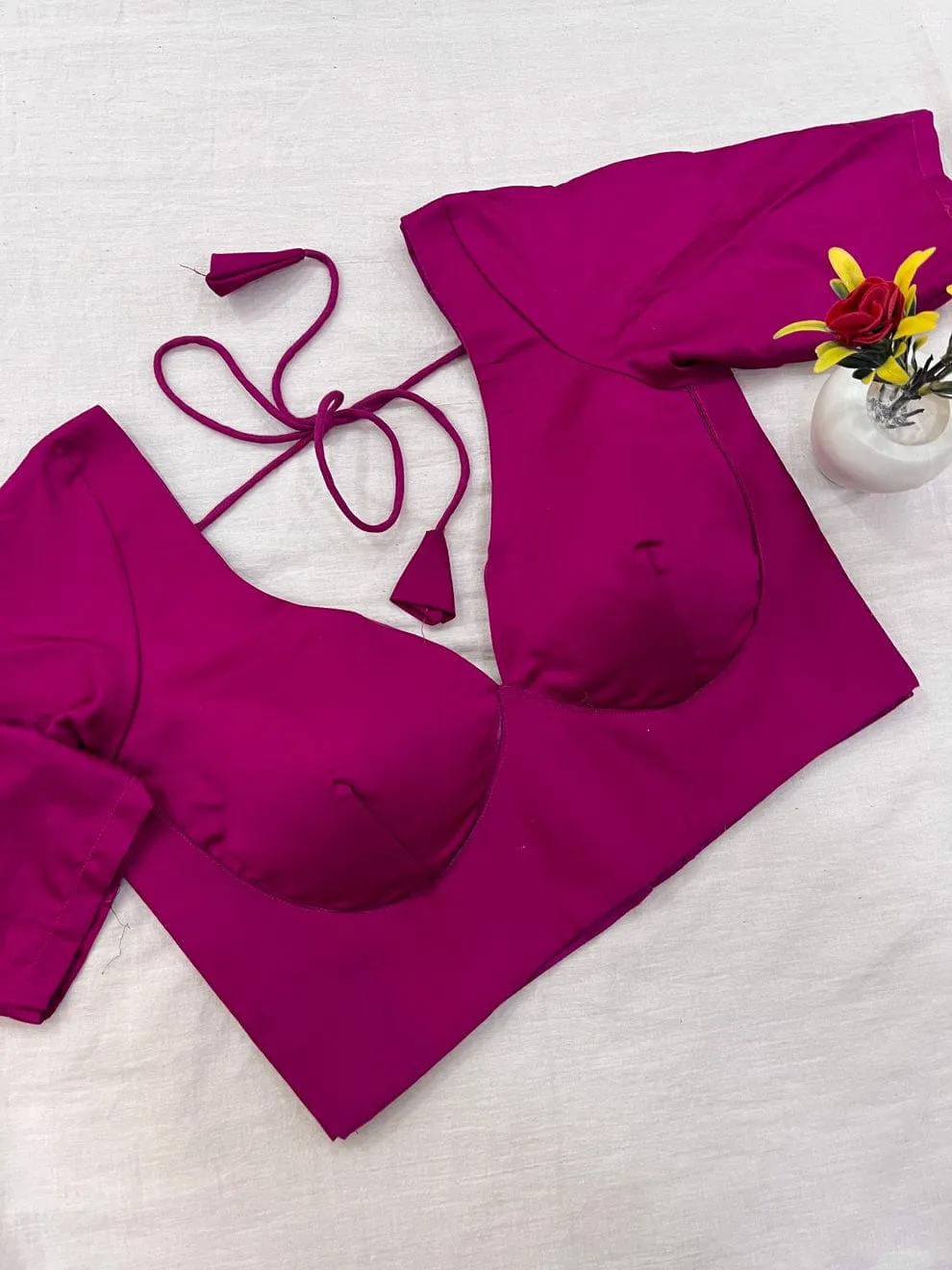 Magenta Designer Saree Blouse | Padded V-Neck Readymade Blouse 1