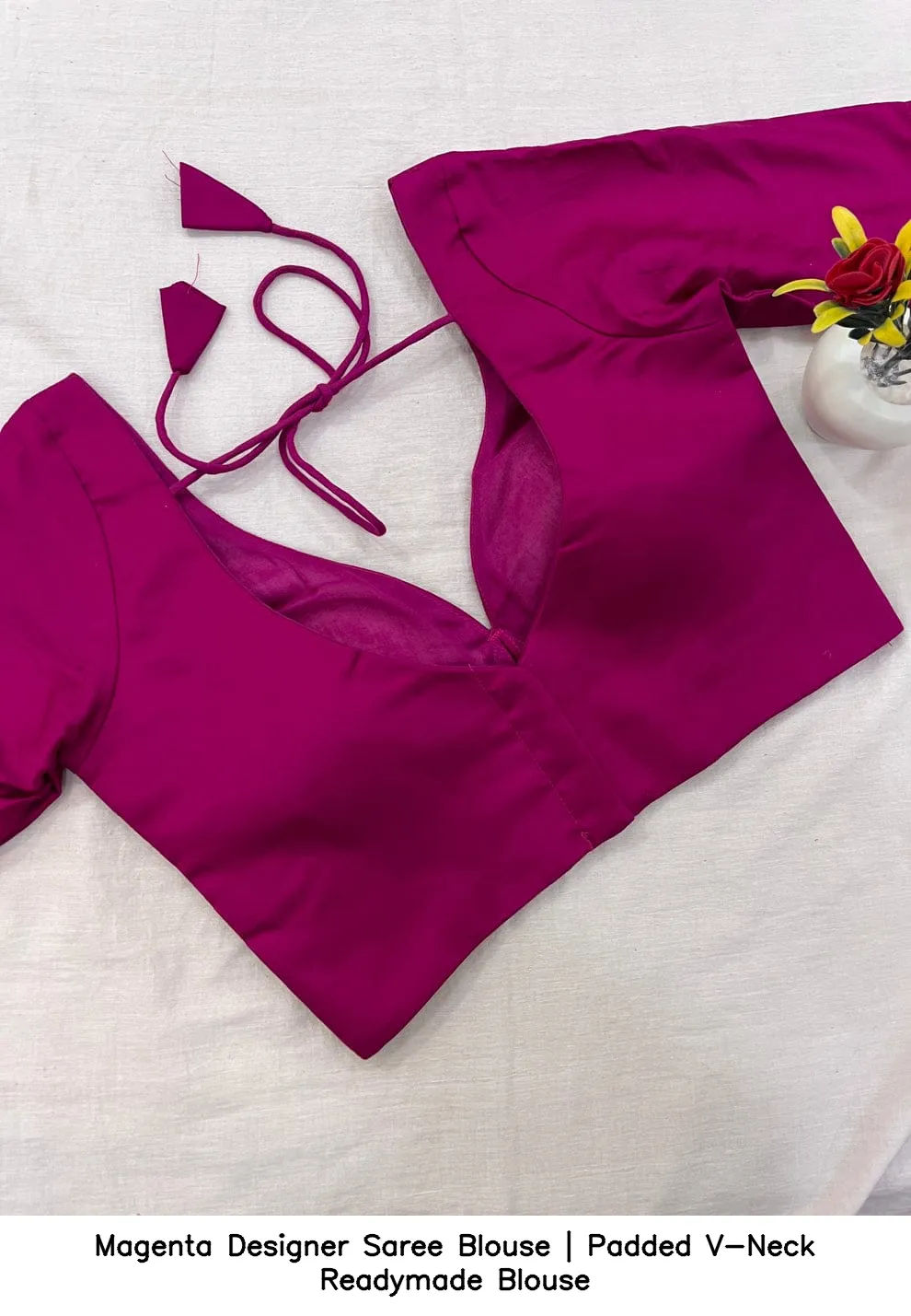 Magenta Designer Saree Blouse | Padded V-Neck Readymade Blouse 2