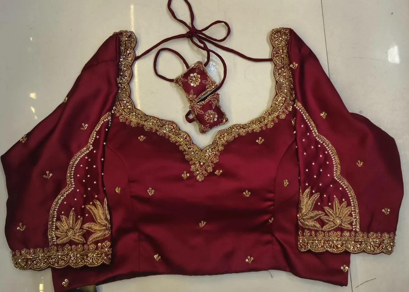 Maroon Hand-Embroidered Silk Blouse with Zardosi Work | Designer Readymade Wedding Blouse for Women