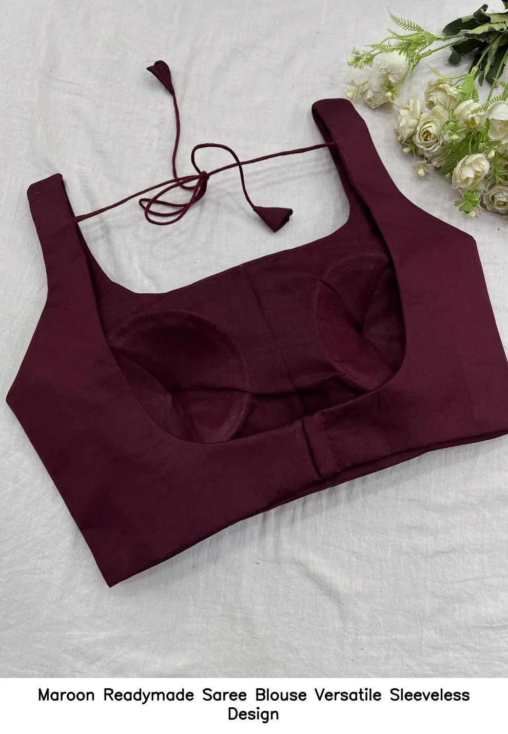 Maroon Readymade Saree Blouse – Versatile Sleeveless Design 2