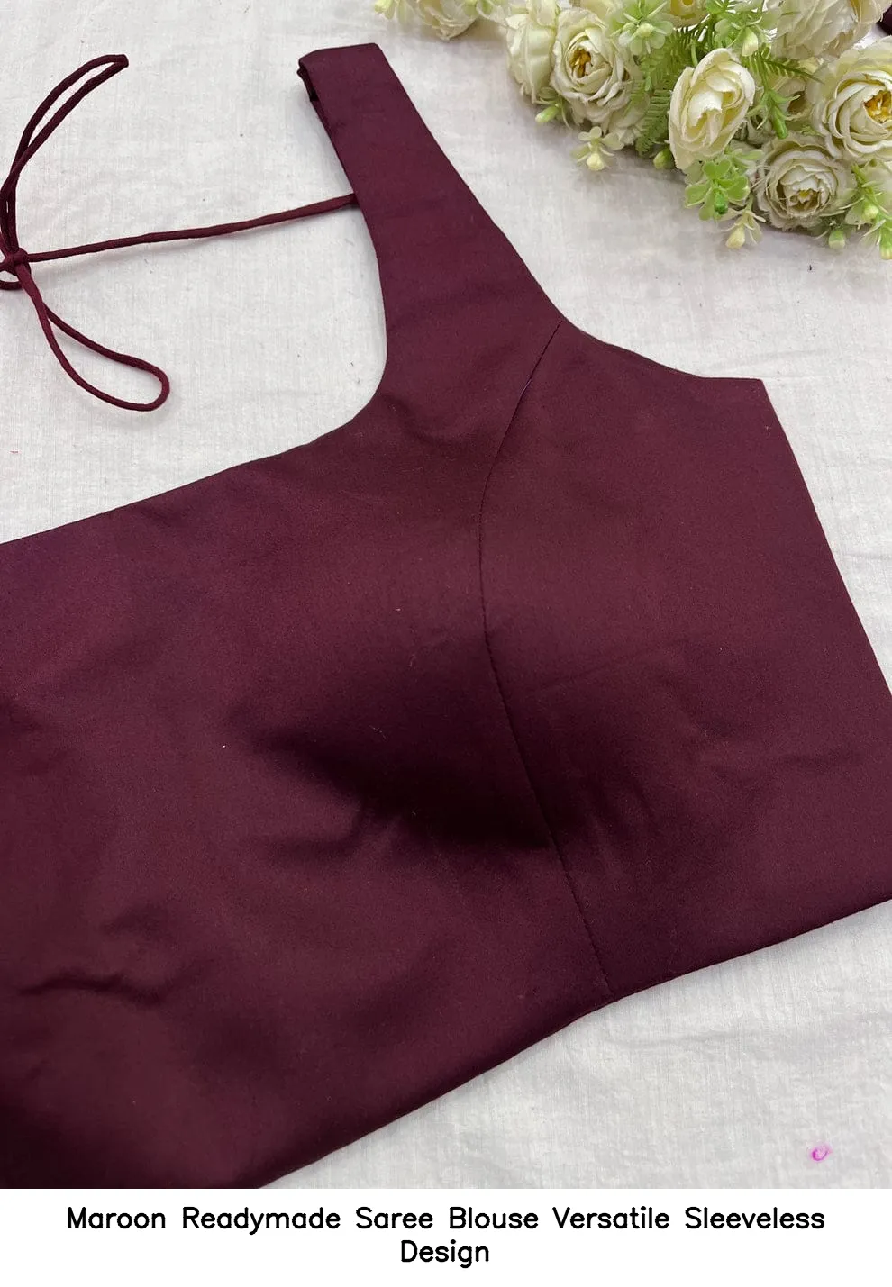 Maroon Readymade Saree Blouse – Versatile Sleeveless Design 3