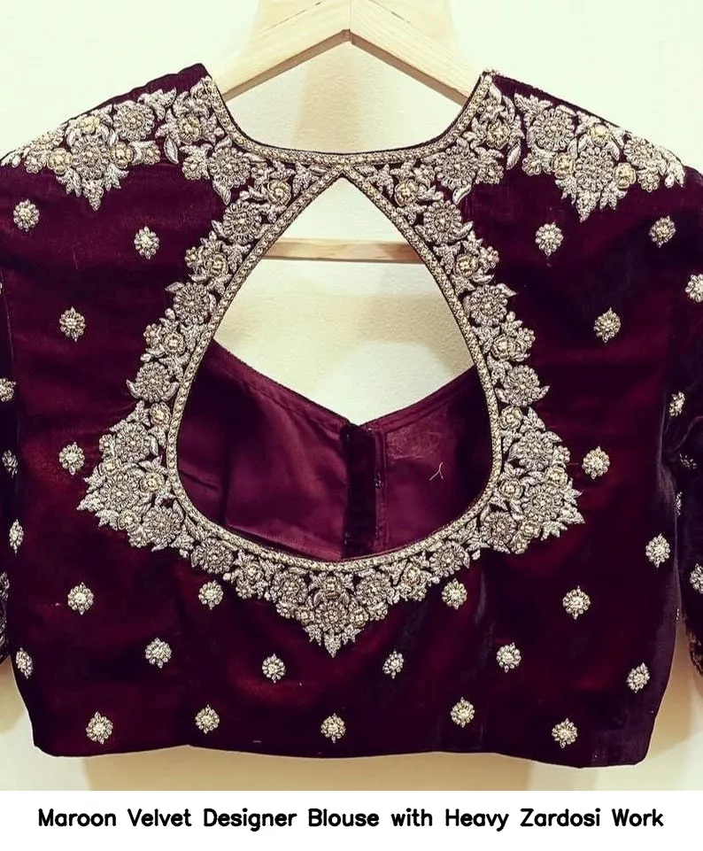 Maroon Velvet Designer Blouse with Heavy Zardosi Work 5