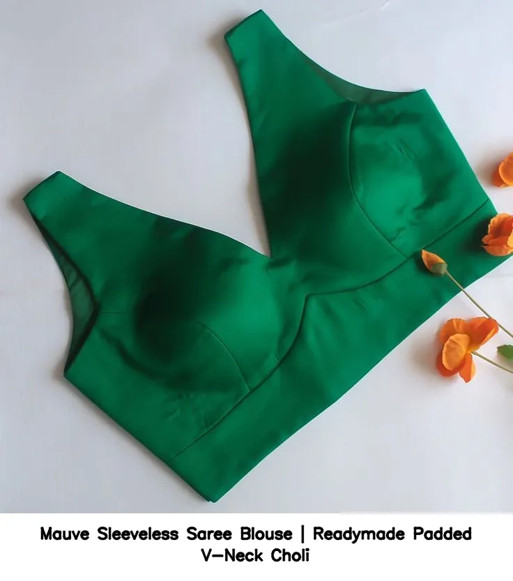 Mauve Sleeveless Saree Blouse | Readymade Padded V-Neck Choli 4