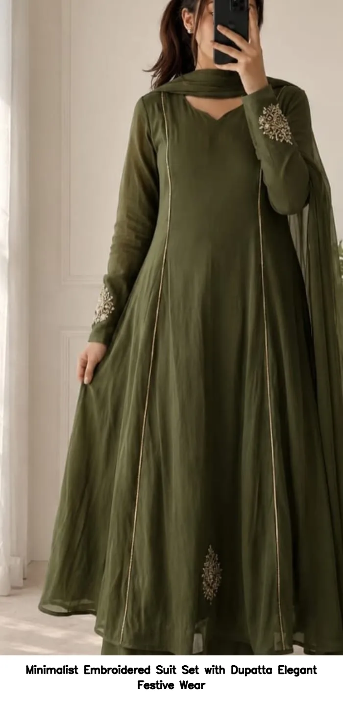 Minimalist Embroidered Suit Set with Dupatta – Elegant Festive Wear 2