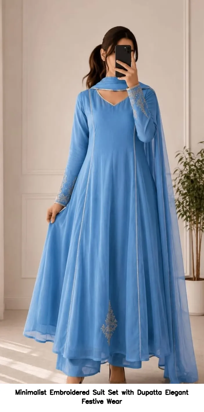 Minimalist Embroidered Suit Set with Dupatta – Elegant Festive Wear 3
