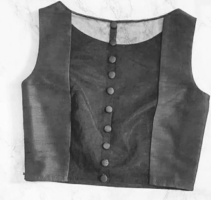 Minimalist Sleeveless Blouse with Buttons | Modern Ethnic Crop Top for Saree 1
