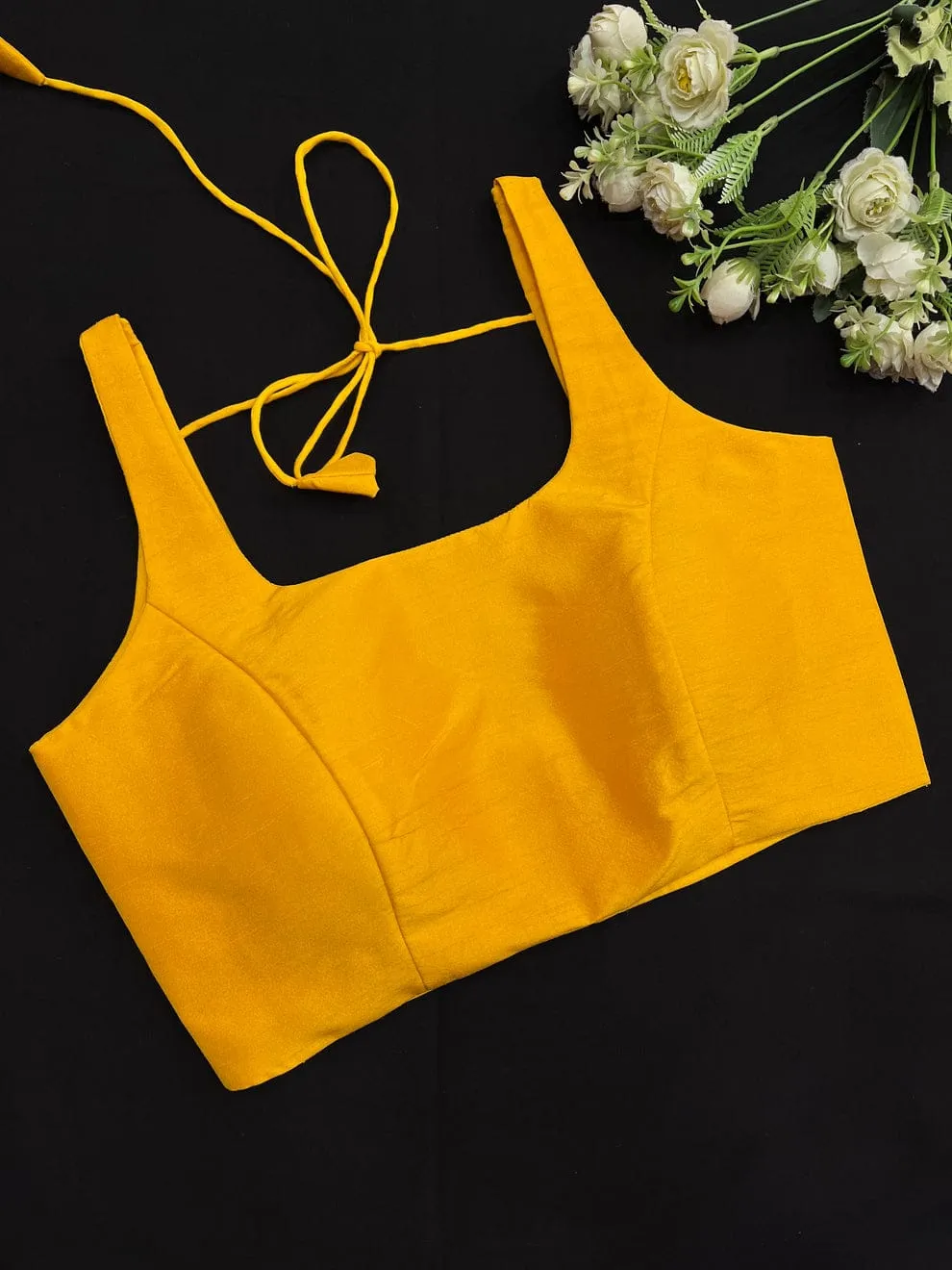 Mustard yellow raw silk sleeveless designer saree blouse wholesale