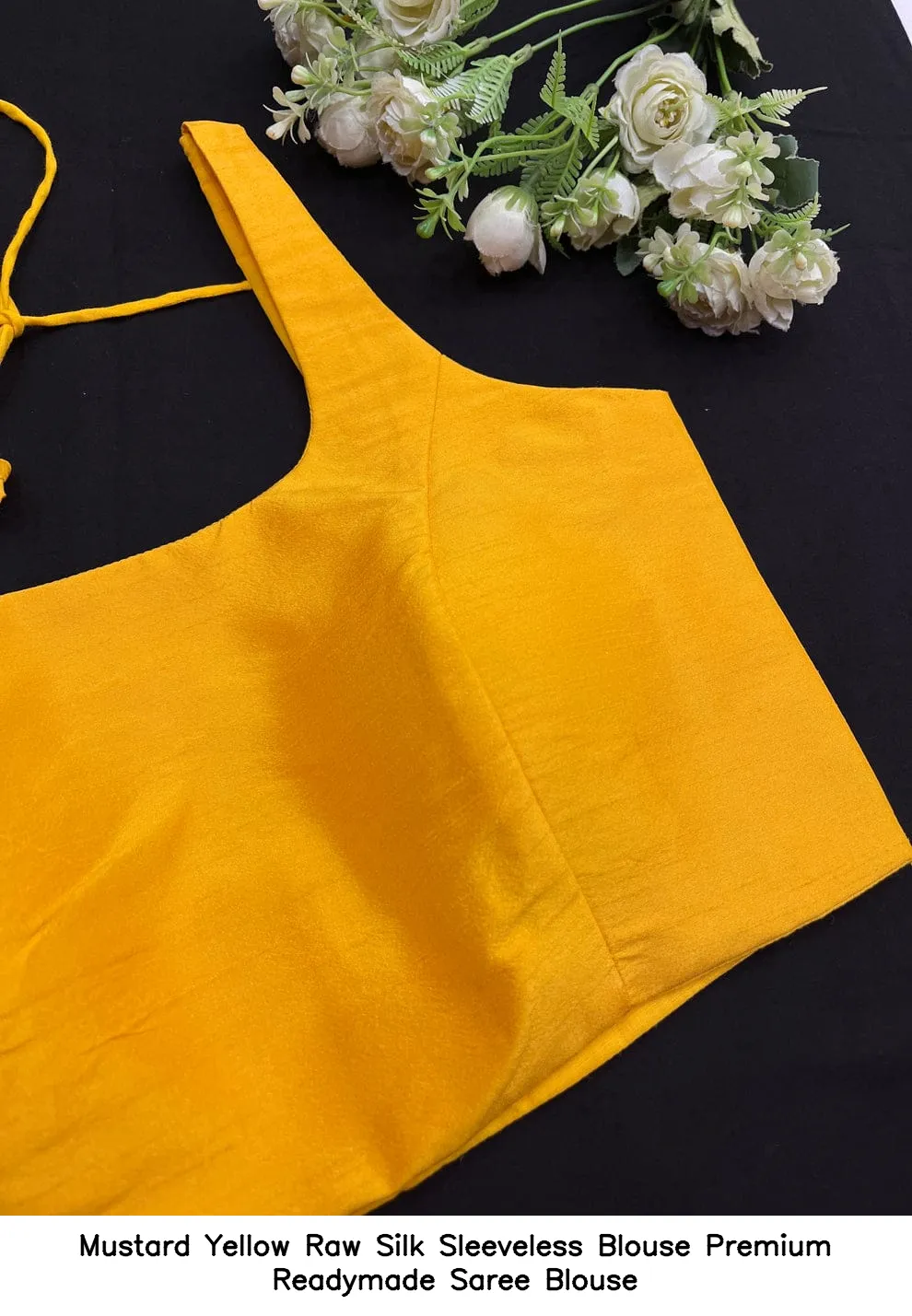 Mustard Yellow Raw Silk Sleeveless Blouse – Premium Readymade Saree Blouse 3