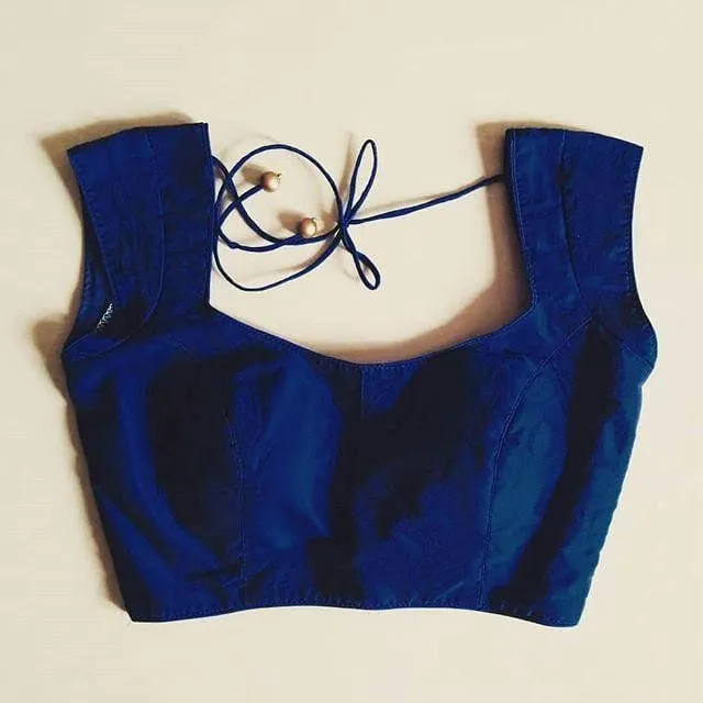 Navy Blue Sleeveless Saree Blouse – Square Neck, Back Tie-Up, Ready-to-Wear Ethnic Blouse 1