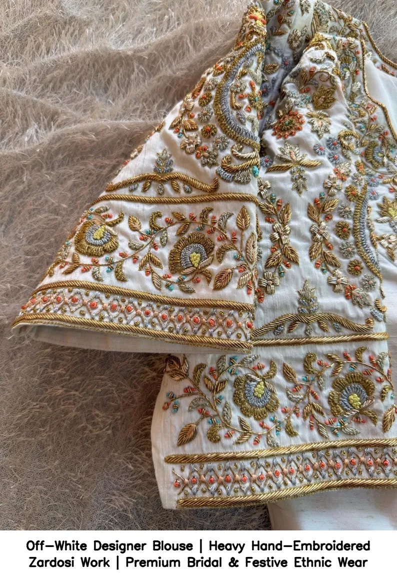 Off-White Designer Blouse | Heavy Hand-Embroidered Zardosi Work | Premium Bridal & Festive Ethnic Wear 2