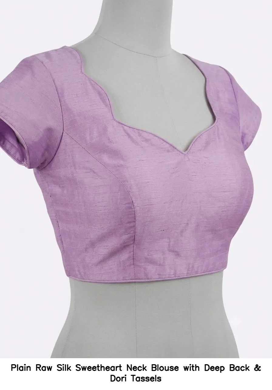 Plain Raw Silk Sweetheart Neck Blouse with Deep Back & Dori Tassels 4