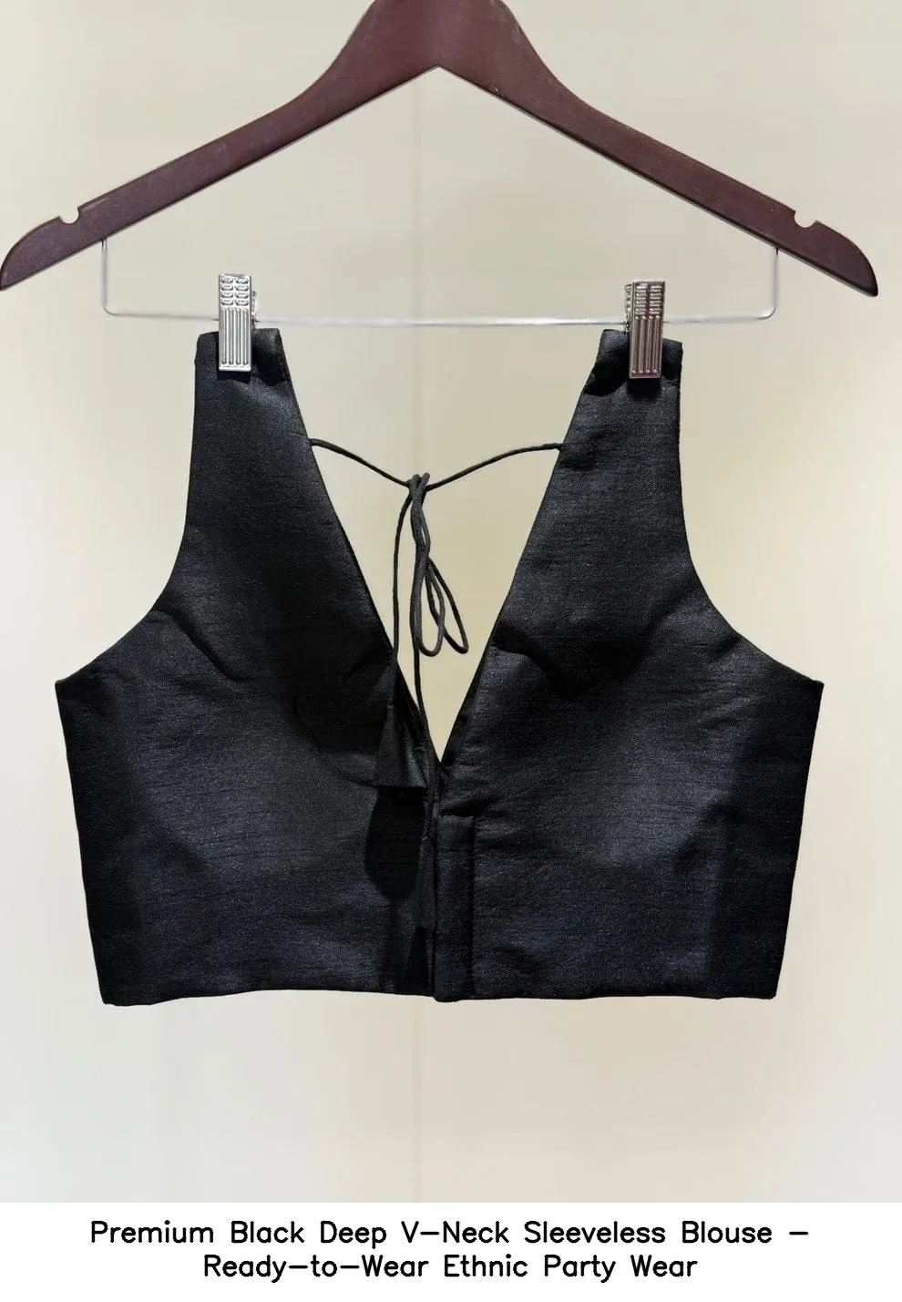 Premium Black Deep V-Neck Sleeveless Blouse - Ready-to-Wear Ethnic Party Wear 2
