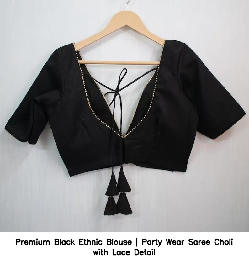 Premium Black Ethnic Blouse | Party Wear Saree Choli with Lace Detail 2