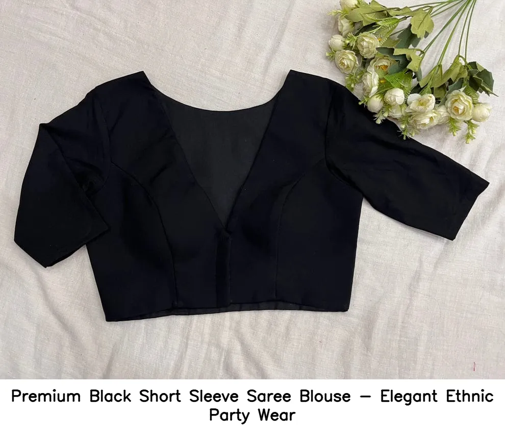 Premium Black Short Sleeve Saree Blouse - Elegant Ethnic Party Wear 2