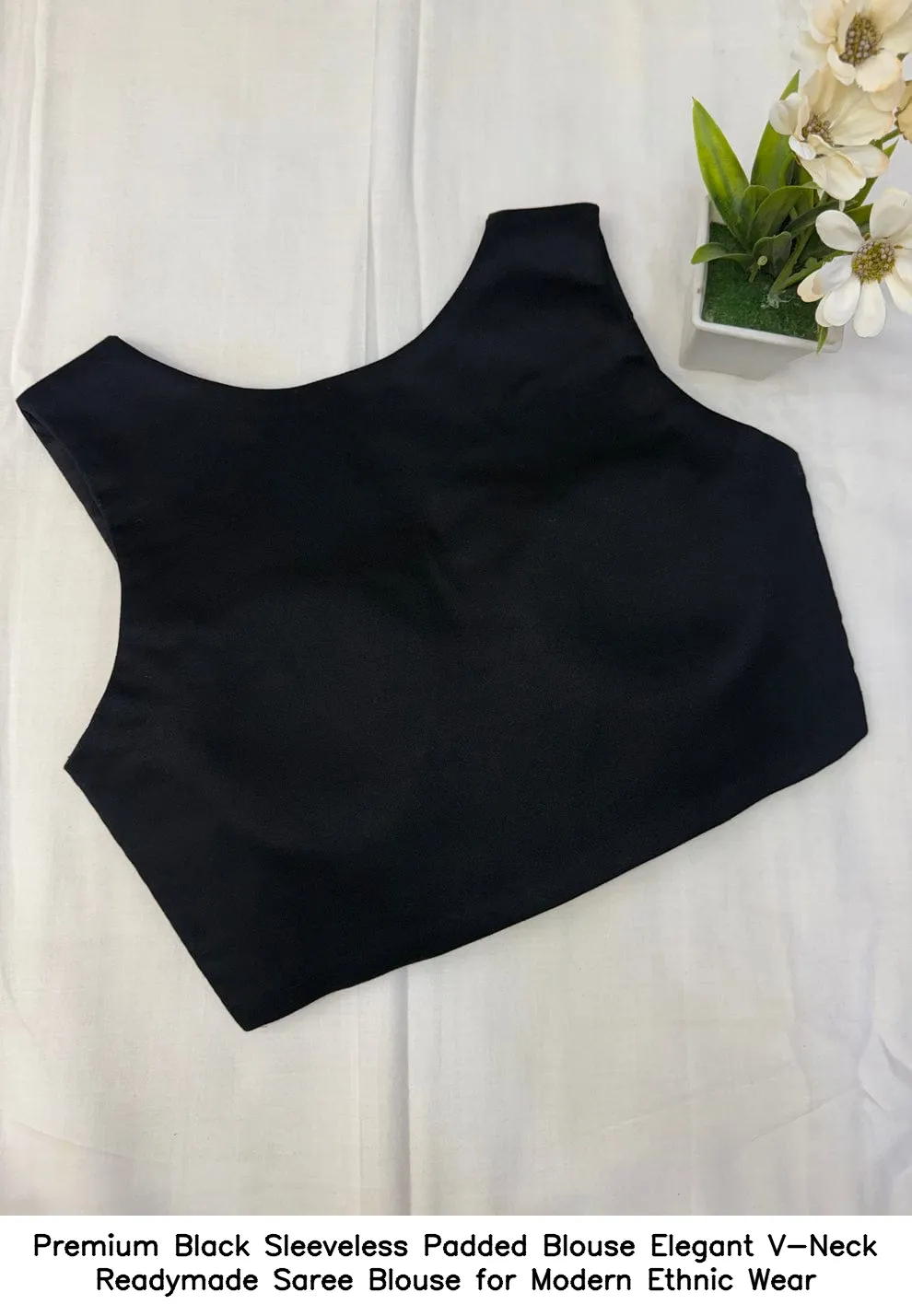 Premium Black Sleeveless Padded Blouse – Elegant V-Neck Readymade Saree Blouse for Modern Ethnic Wear 2