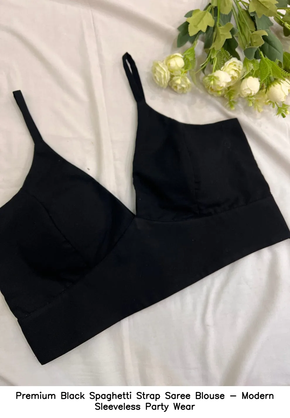 Premium Black Spaghetti Strap Saree Blouse - Modern Sleeveless Party Wear 1