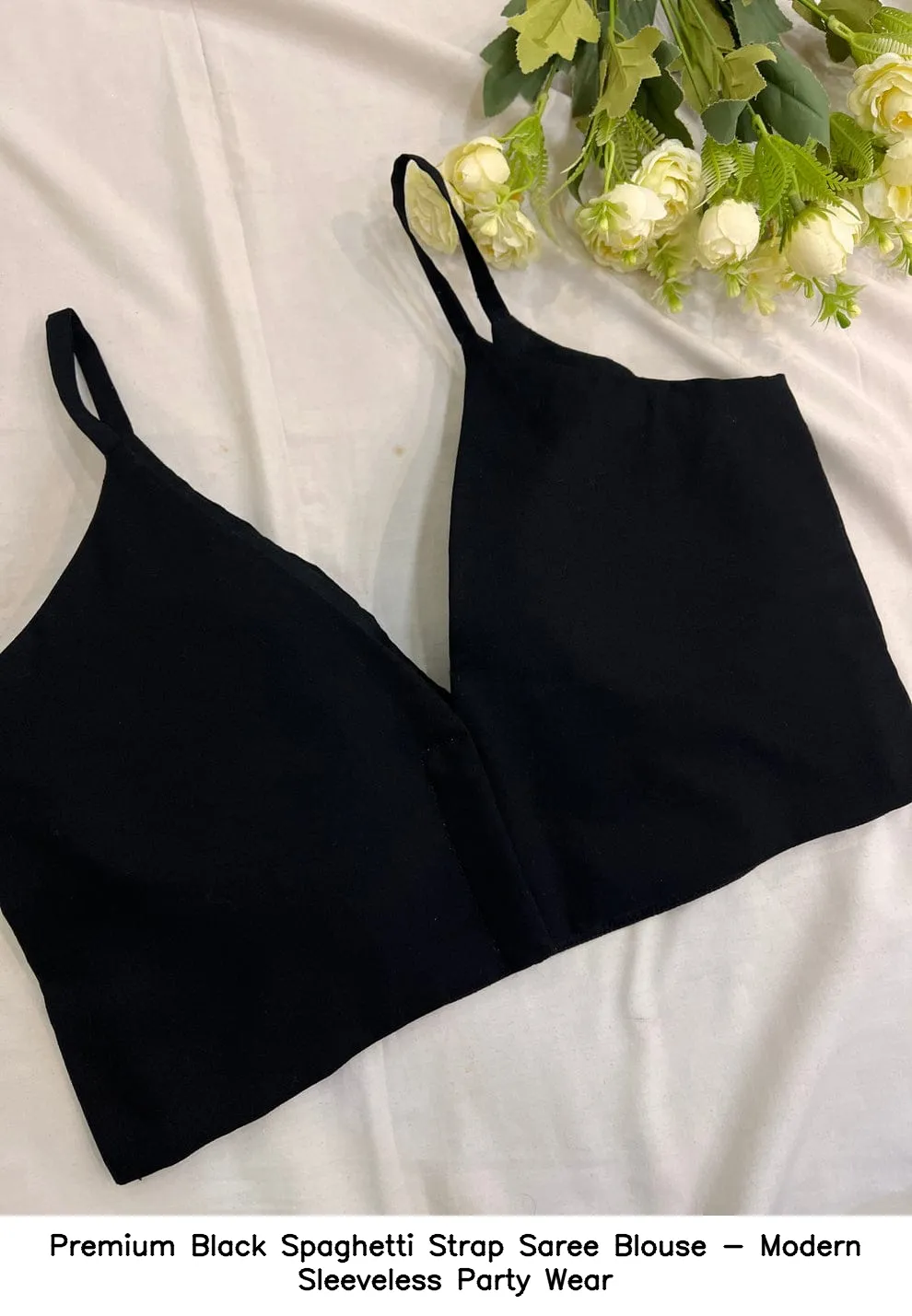 Premium Black Spaghetti Strap Saree Blouse - Modern Sleeveless Party Wear 2