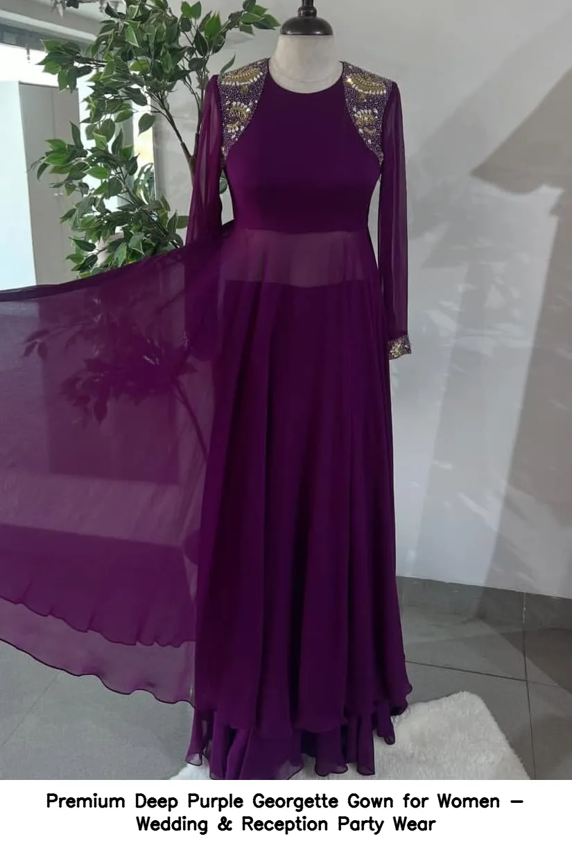 Premium Deep Purple Georgette Gown for Women - Wedding & Reception Party Wear 2