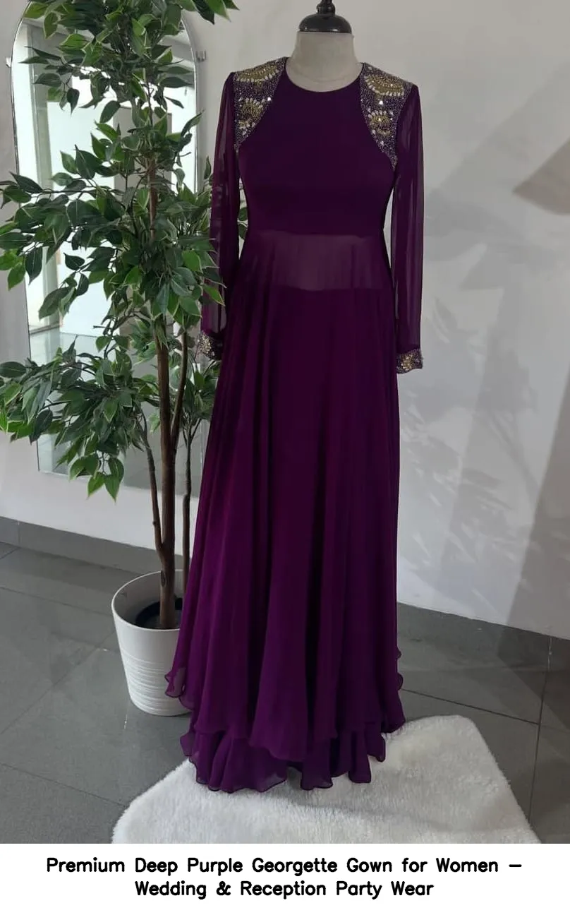 Premium Deep Purple Georgette Gown for Women - Wedding & Reception Party Wear 3