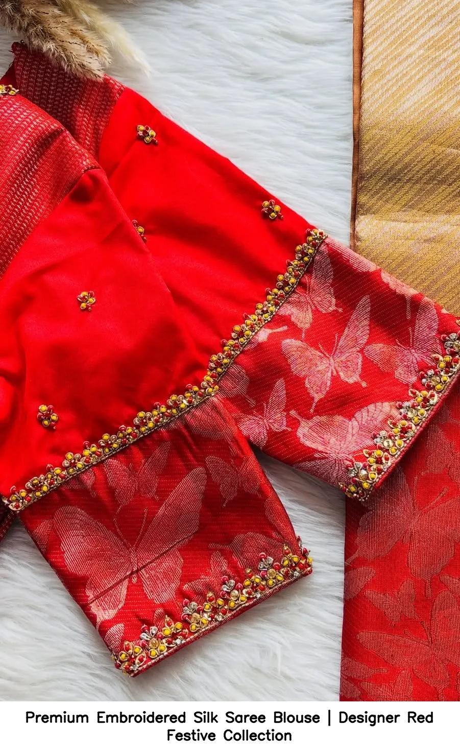 Premium Embroidered Silk Saree Blouse | Designer Red Festive Collection 2