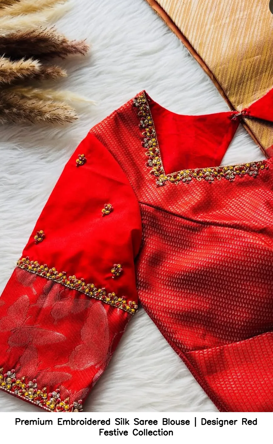 Premium Embroidered Silk Saree Blouse | Designer Red Festive Collection 3