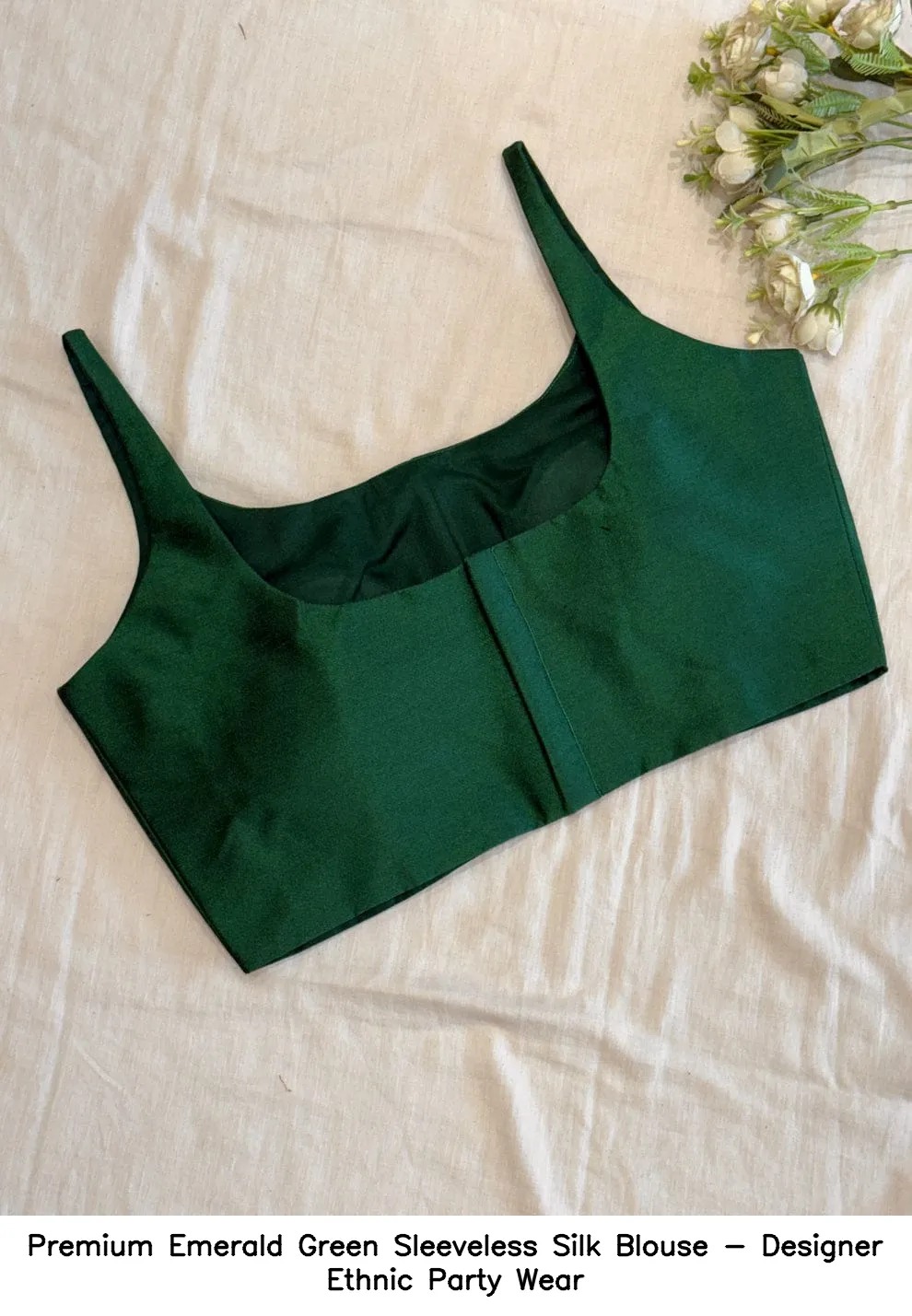 Premium Emerald Green Sleeveless Silk Blouse - Designer Ethnic Party Wear 1