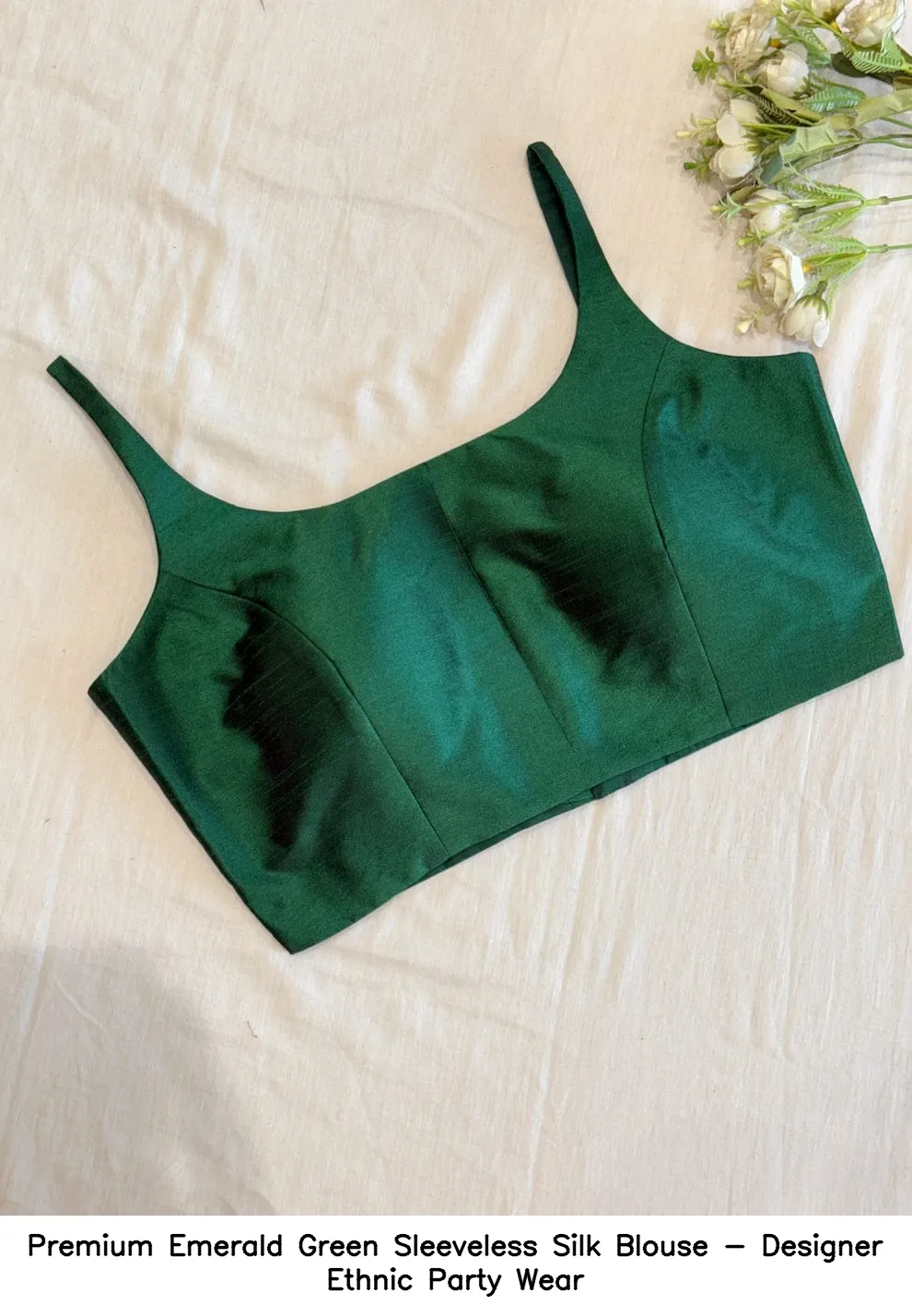 Premium Emerald Green Sleeveless Silk Blouse - Designer Ethnic Party Wear 4