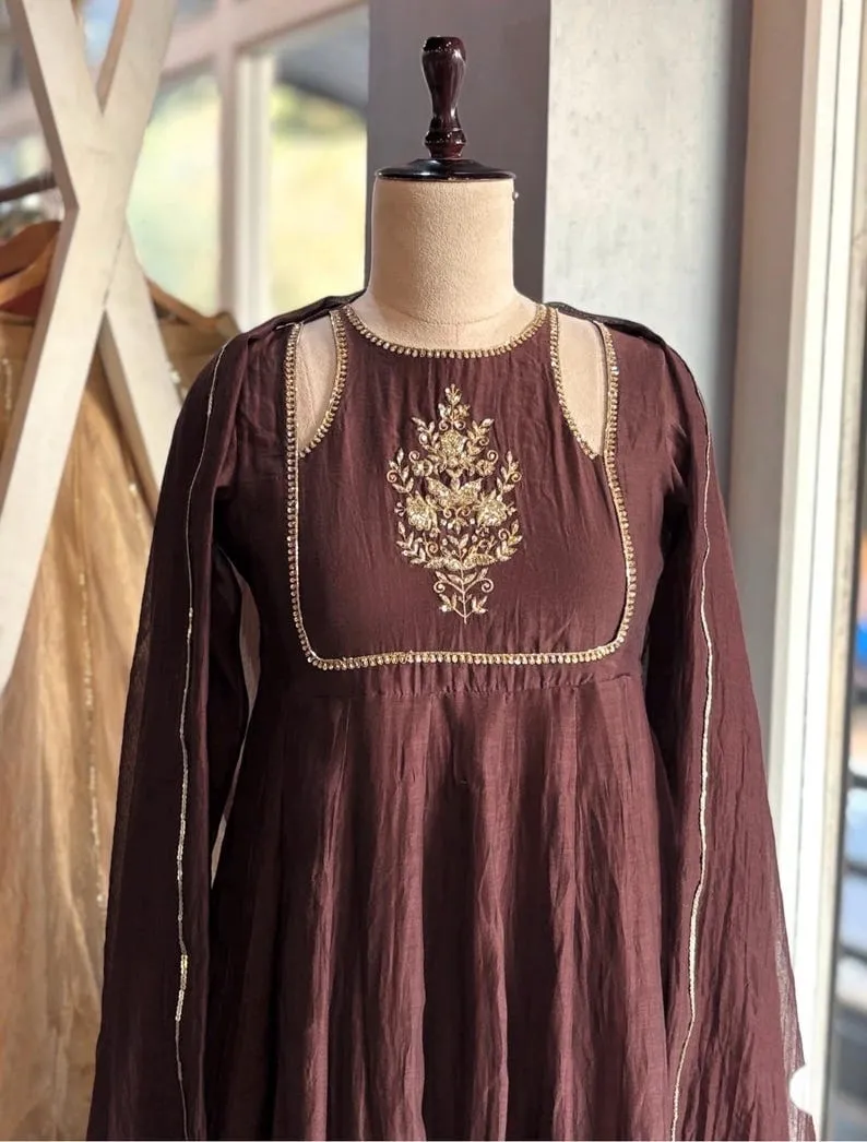 Premium Ethnic Party Wear Gown | Custom Hand-Embroidered Zardosi Detailing