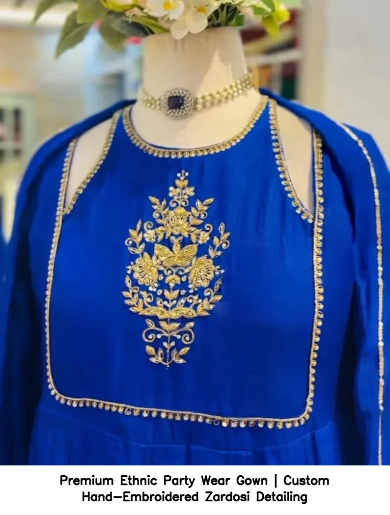 Premium Ethnic Party Wear Gown | Custom Hand-Embroidered Zardosi Detailing 2