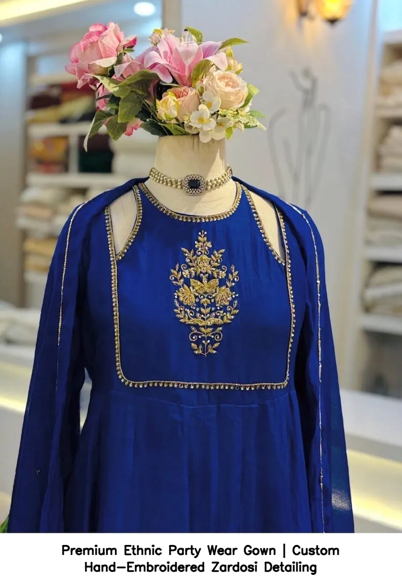 Premium Ethnic Party Wear Gown | Custom Hand-Embroidered Zardosi Detailing 3