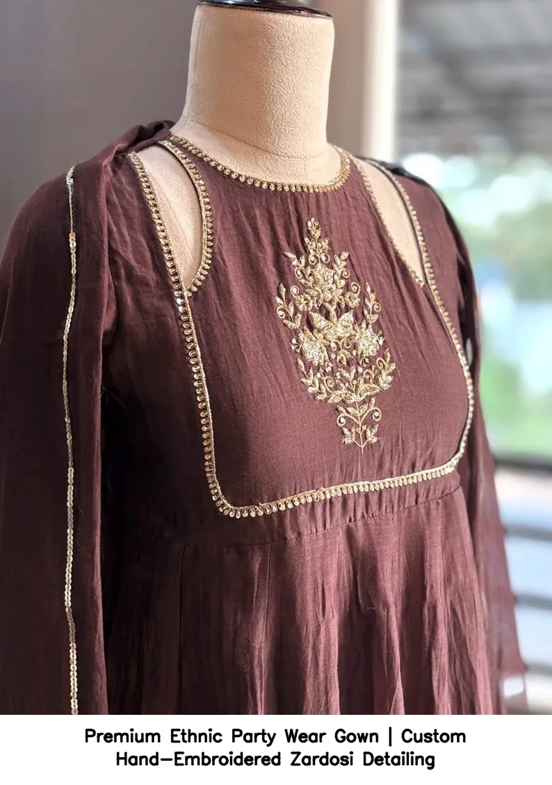 Premium Ethnic Party Wear Gown | Custom Hand-Embroidered Zardosi Detailing 4