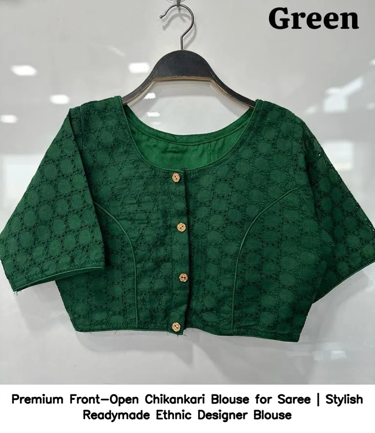 Premium Front-Open Chikankari Blouse for Saree | Stylish Readymade Ethnic Designer Blouse 8