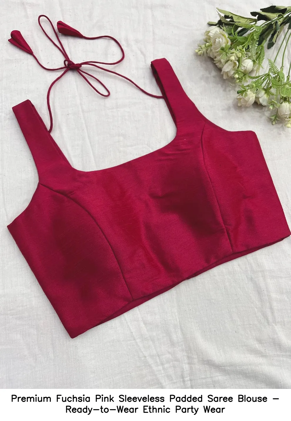 Premium Fuchsia Pink Sleeveless Padded Saree Blouse - Ready-to-Wear Ethnic Party Wear 1