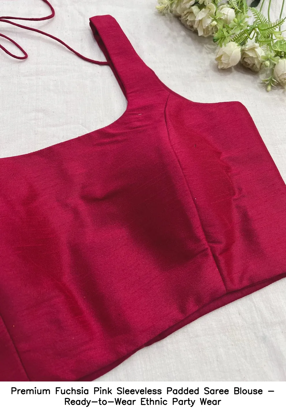 Premium Fuchsia Pink Sleeveless Padded Saree Blouse - Ready-to-Wear Ethnic Party Wear 2