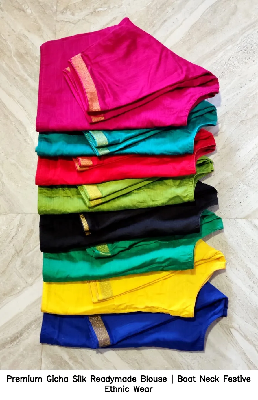 Premium Gicha Silk Readymade Blouse | Boat Neck Festive Ethnic Wear 12