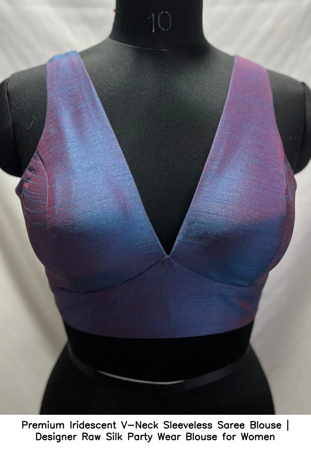 Premium Iridescent V-Neck Sleeveless Saree Blouse | Designer Raw Silk Party Wear Blouse for Women