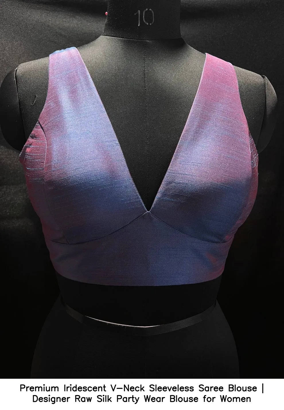 Premium Iridescent V-Neck Sleeveless Saree Blouse | Designer Raw Silk Party Wear Blouse for Women 2