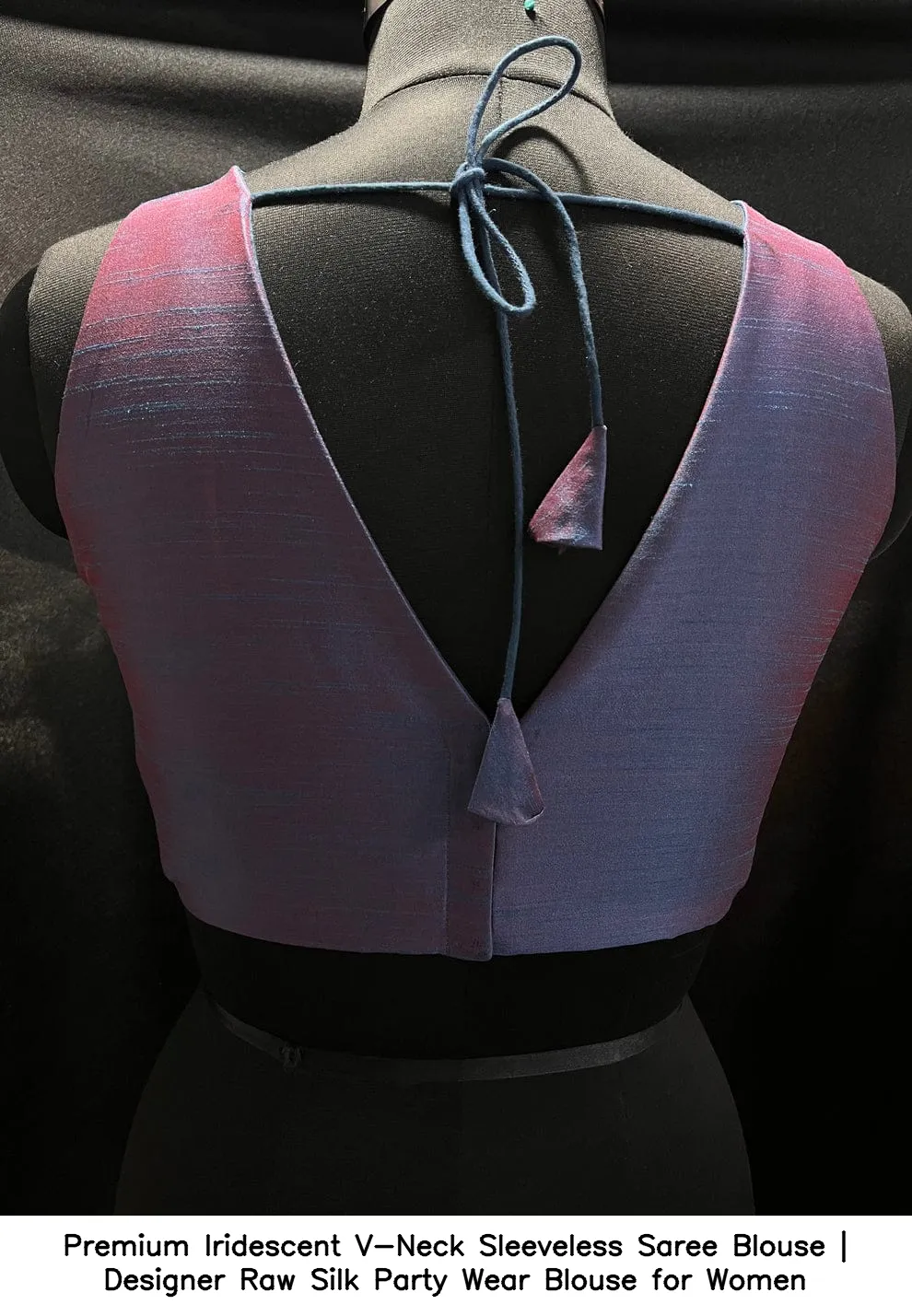 Premium Iridescent V-Neck Sleeveless Saree Blouse | Designer Raw Silk Party Wear Blouse for Women 3
