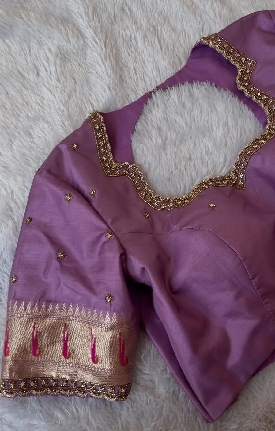 Premium Lavender Aari Embroidery Blouse | Exclusive Ethnic Designer Wear