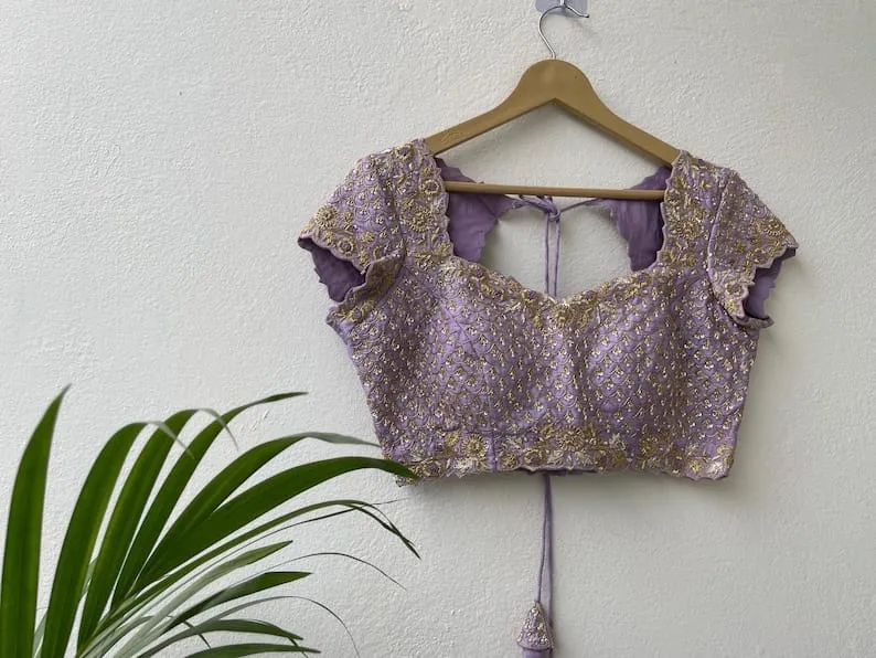 Premium Lavender Hand-Embroidered Blouse with Intricate Sequin Work