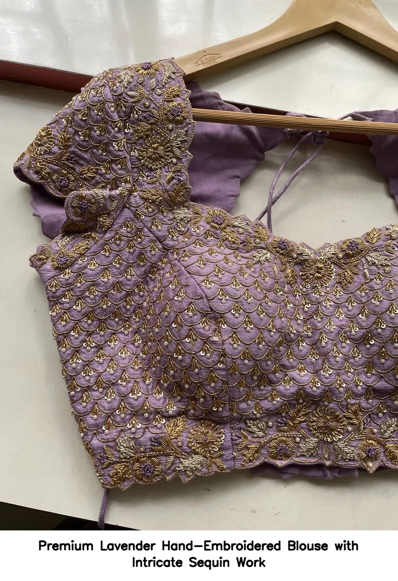Premium Lavender Hand-Embroidered Blouse with Intricate Sequin Work 5