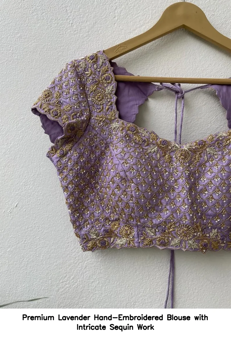 Premium Lavender Hand-Embroidered Blouse with Intricate Sequin Work 7