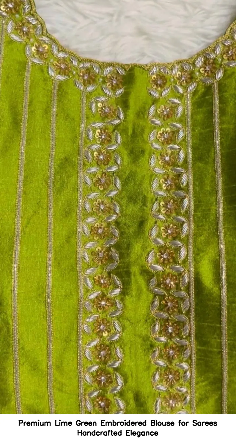 Premium Lime Green Embroidered Blouse for Sarees – Handcrafted Elegance 2