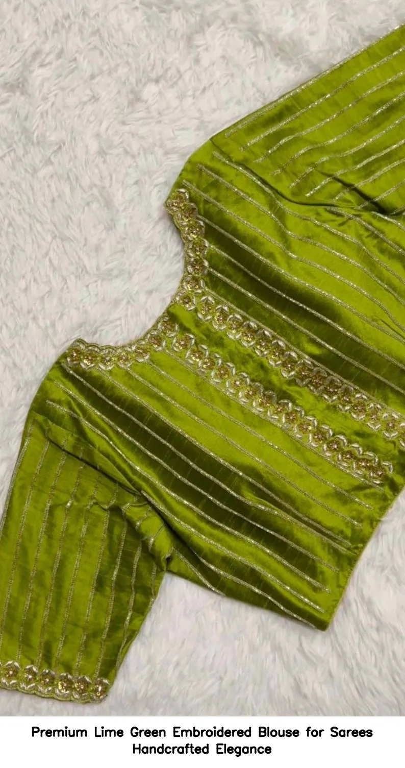 Premium Lime Green Embroidered Blouse for Sarees – Handcrafted Elegance 4