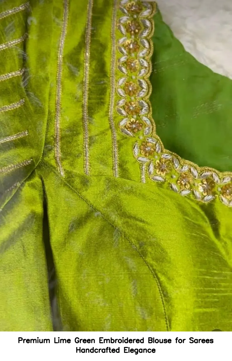 Premium Lime Green Embroidered Blouse for Sarees – Handcrafted Elegance 6