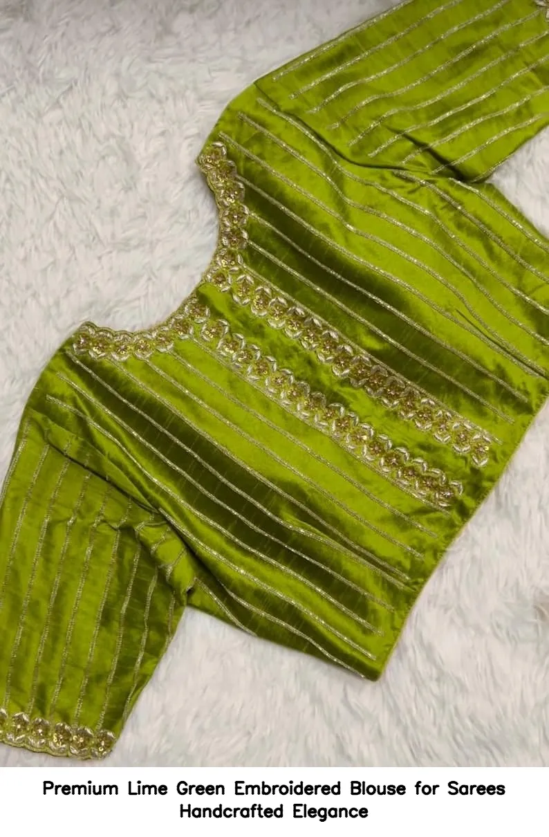 Premium Lime Green Embroidered Blouse for Sarees – Handcrafted Elegance 7