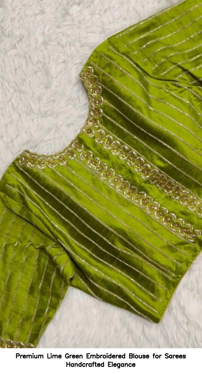 Premium Lime Green Embroidered Blouse for Sarees – Handcrafted Elegance 8