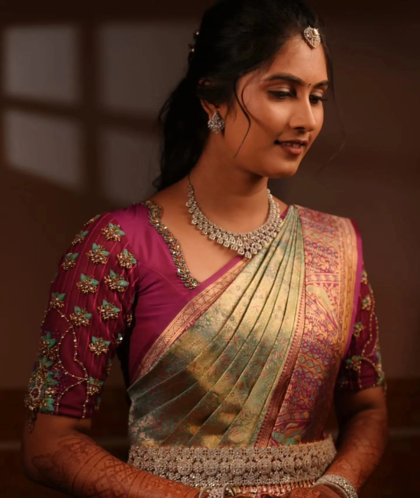 Premium Magenta Hand-Embroidered Bridal Blouse with Intricate Aari & Maggam Work | Designer Wedding Wear