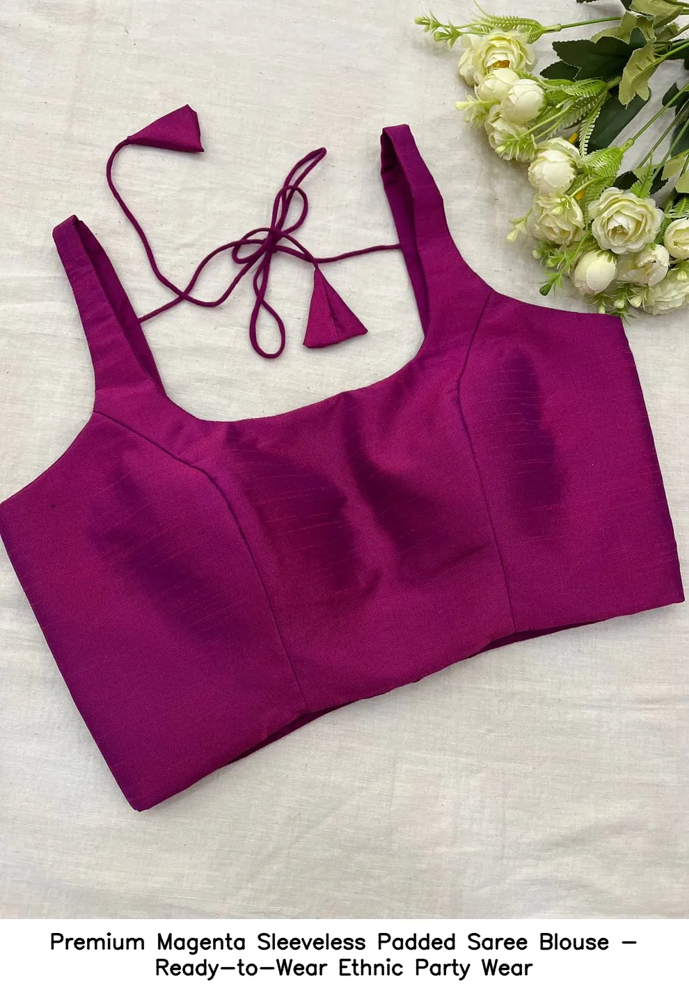 Premium Magenta Sleeveless Padded Saree Blouse - Ready-to-Wear Ethnic Party Wear 1